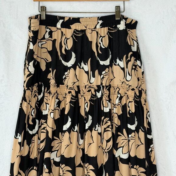 Soft Surroundings Halona Maxi Skirt Large Black/Beige Floral Tiered Boho Chic - Picture 11 of 16